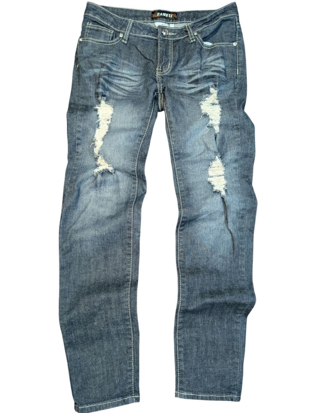 Danesi Women's Distressed Grunge Y2K Tapered Leg Dark Wash Size 9